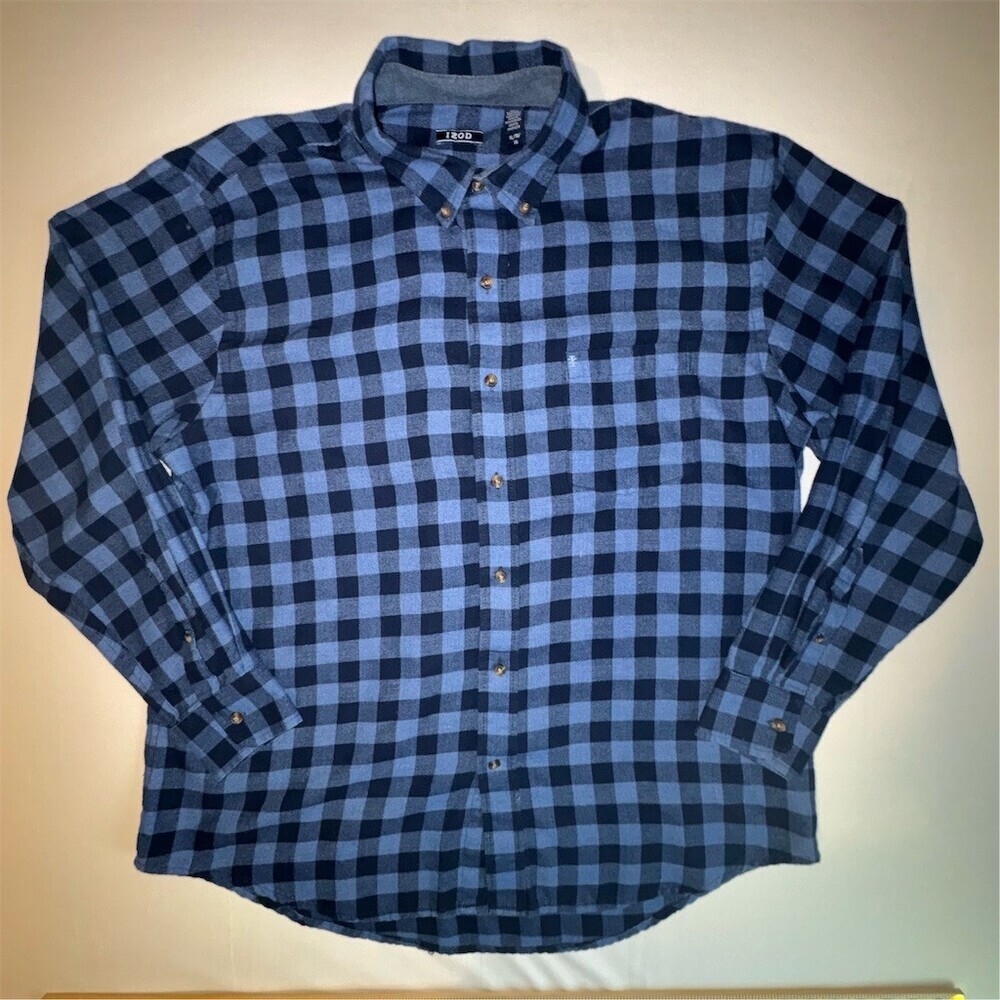 IZOD Shirt Men's XL Blue Buffalo Plaid Flannel Button-Down Long‎ Sleeve Outdoor